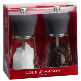 Style GS 165mm Clr Chr Cole & Mason Precision Button Salt & Pepper Mill Gift Set 65 mm. The Button mills feature a hardened carbon steel mechanism for pepper and diamond cut ceramic mechanism for salt