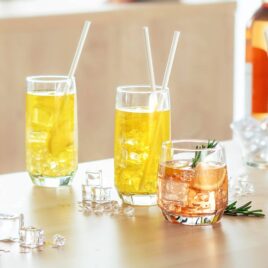 Luigi Ferrero Danilo Long drink tumbler 385ml, 6 pcs The set contains: – long drink tumbler – 6 pcs with capacity 385ml Fine machine-made Soda-lime glass With thin rim for nice feeling when drinking Unusual hexagonal shape Suitable for cleaning in dishwasher