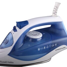 RHI2010BL RUSSELL HOBBS SUPREMGLIDE IRON 2000W Dry,steam and spray ironing. Powerful burst of steam Variable steam control. Stainless Steel soleplate Water spray feature. Vertical steam feature, ideal for suits, dresses and delicate fabrics. Adjustable thermostat control. Self cleaning. Water tank capacity: 250ml