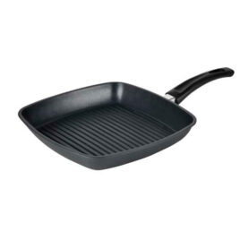 Salton Square Grillpan 28cm Aluminium construction ensures even heat distribution Stainless steel induction base 2 layered Whitford, non-stick interior coating Heat sources: gas, electric, ceramic & halogen and induction safe Body thickness: 1.8mm Bottom thickness: 5mm