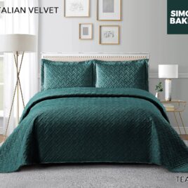 Simon Baker Italian Velvet Bedspread Teal. Queen
