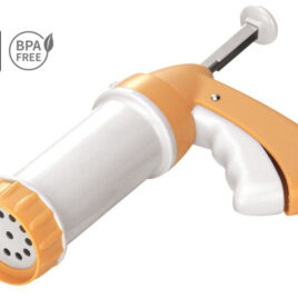 Biscuit Maker/Cake Decorator Excellent for the preparation of sweet and savoury biscuits, for decorating tarts, desserts, sandwiches, canapÃ©s, filling doughnuts, etc. Contains 10 pressing circles and 6 decorating nozzles. Made of resistant plastic.