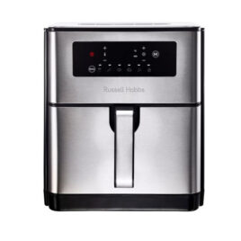 RHAFP09 Russell Hobbs Super Nova 9L Airfryer Stainless Steel Super Large 9L pot Capacity big enough to cook two chickens and sides at once – fit for a big family Air fryer structure with rapid cooking performance Digital Control. Adjustable Temperature between 80 and 200 degrees Adjustable Timer up to 90 minutes Over-heat protection Cable storage at the back of the unit 1700W. 1m Power cable (standard is 80cm)