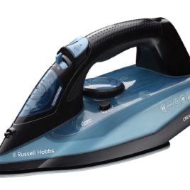 RHI226B RUSSELL HOBBS CREASE CONTROL + IRON 2200W Dry, steam, spray ironing. Powerful burst of steam Variable steam control. Ceramic soleplate Water spray feature. Vertical steam feature, ideal for suits, dresses and delicate fabrics. Adjustable thermostat and steam control. Self cleaning. XL Water tank capacity: 400ml Anti-drip feature. Continuous steam: 25g /min